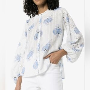 LoveShackFancy Spectra Floral Eyelet Blouse Top Size XS Missing One Button